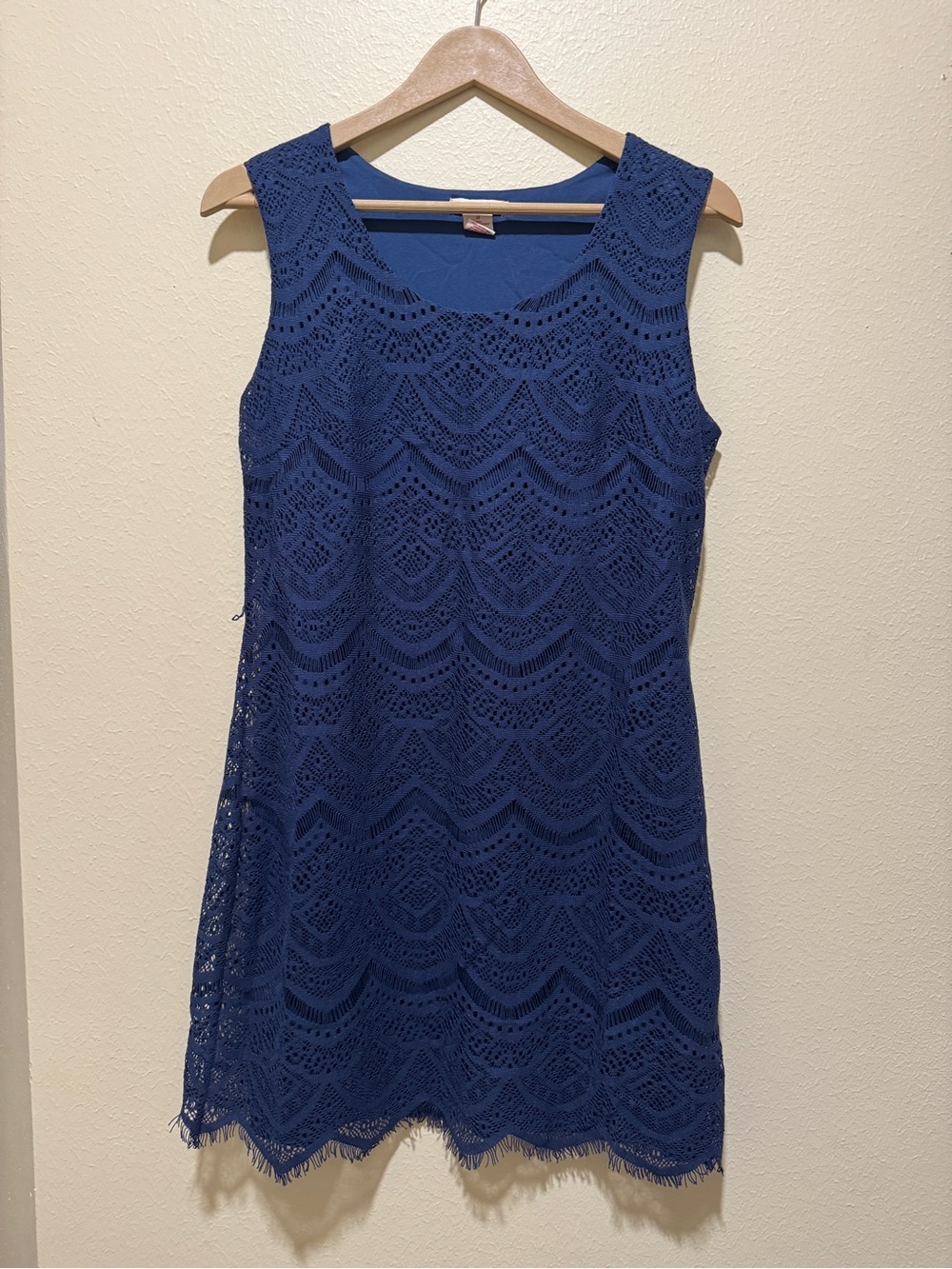 Women's Blue Crochet Lace Sleeveless Dress